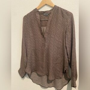 Vince Brown Textured V-Neck Blouse